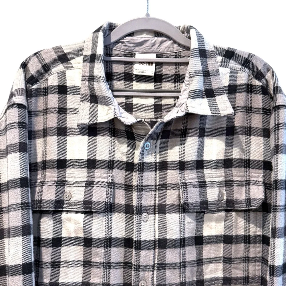 The North Face Flannel Shirt Gray Excellent Plaid Outdoor Mens XL